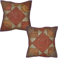 Vintage Embroidered Cushion Covers Patchwork Indian Cotton Pillow Case Throw 16 Inch
