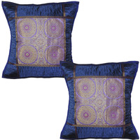 Vintage Silk Pillow Cases Pair Brocade Blue Brocade Bedding Decor Cushion Covers