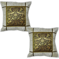 New Silk Indian Cushion Cover Set Of 2pc Brocade White Pillow Covers 16x16  Gift