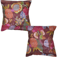 Cotton Throw Pillow Case Indian Handmade Printed Cotton Cushion Covers Pair 16 Inch