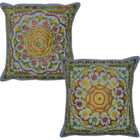 Traditional Hand Mirror Embroidery Work Design Indian Cotton Cushion Cover 40