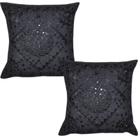 40 Cm Black Cotton Cushion Covers Pair Embroidered Mirror Retro Pillow Cases 2 Pc