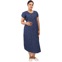 Mamma's Maternity Women's Hook Printed Blue Denim Maternity Dress