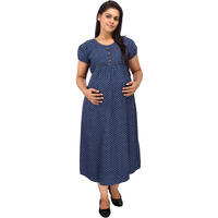 Mamma's Maternity Women's Star Printed Blue Denim Maternity Dress