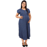 Mamma's Maternity Women's Printed Blue Denim Maternity Dress