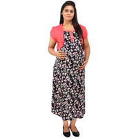 Mamma's Maternity Women's Peach and Black Floral Maternity Dress