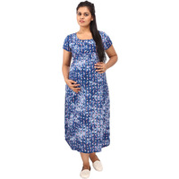 Mamma's Maternity Women's Leaf Printed Blue Maternity Dress