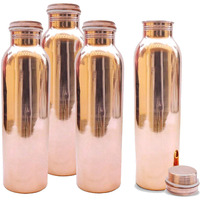 Set Of 4 Indian Handmade 100% Pure Copper Solid Water Bottle Drinkware Water Flask	