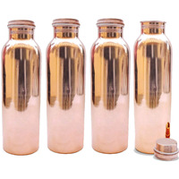 Set Of 4 Indian Handmade 100% Pure Copper Solid Water Bottle Drinkware Water Flask 20 Oz Capacity