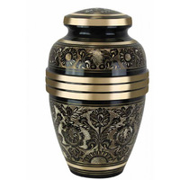 Royal Memorial Emerland Classic Striped Black And Golden Brass Cremation Urn.