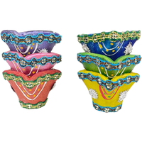 Heart Shape Multi color Diyas -  Pack of 6