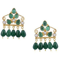 Gold-Plated & Green Contemporary Handcrafted Drop Earrings By Silvermerc Designs