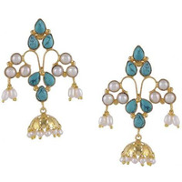 Gold-Plated & Green Handcrafted Circular Jhumkas By Silvermerc Designs