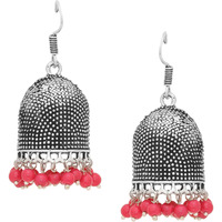 Beautiful Oxidised & Orange Beads Dome Shape Jhumka Earrings By Silvermerc Designs