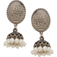 Classic Fresh Water Pearls & Silver Detaing Jhumka Earrings By Silvermerc Designs