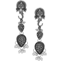 Classic Fresh Water Pearls & Temple Design Silver Plated Drop Earrings By Silvermerc Designs