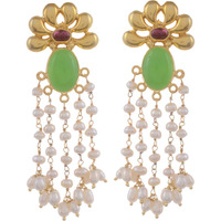 Classic Floral Design, Fresh Water Pearl, Green Oynx Drop Earrings By Silvermerc Designs