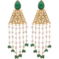 Gold Plated, Green Oynx, Fresh Water Pearls Beautiful Drop Earrings By Silvermerc Designs