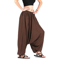 Men Women 100% Rayon Baggy Boho Yoga Harem Pants -Dark Brown-Free size