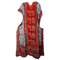 Womens Plus Size Boho Hippie Floral Print Kaftan Dress Dori On Waist