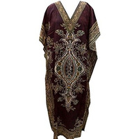 Women's Kaftan, V-Neck Kimono Long Caftan Dress One Size / Free Size Brown