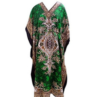 Women's Kaftan, V-Neck Kimono Long Caftan Dress One Size / Free Size Green