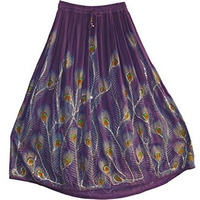 Women's Indian Sequin Crinkle Broomstick Gypsy Peacock Long Skirt (Purple)