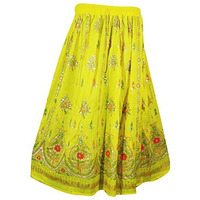 Womens Rayon Skirt Designer Spring Summer India Clothing (Yellow)