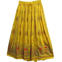 Womens Indian Sequin Crinkle Broomstick Gypsy Long Skirt (Yellow)
