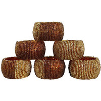Handmade Indian Gold & Brown Beaded Napkin Rings - Set of 6 Rings