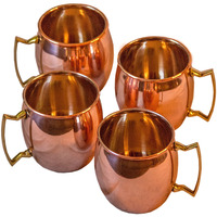 Winmaarc 100 % Solid Pure Copper Mugs Smooth 16 oz Set of 4 Cups