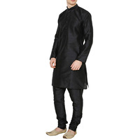 Black Silk Kurta Pajama For Men's Indian Clothing