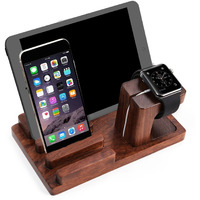 Winmaarc Wooden Phone Charging Station Dock, 3 in 1 Desktop Organizer Charging Stand Mount Cradle Holder, Pen Holder, Apple Watch & Iphone & Tablet & Ipad Holder