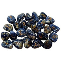 Winmaarc Natural Gemstone Runes Set Polished Stone Engraved Symbol 25pcs Set Crystal Chakra Healling (Sodalite)