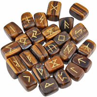 Winmaarc Natural Gemstone Runes Set Polished Stone Engraved Symbol 25pcs Set Crystal Chakra Healling (Tiger Eye)