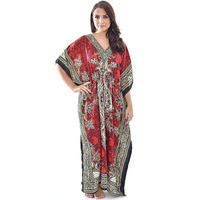 Winmaarc 100% Polyester Tribal Ethnic Print Long Kaftan Maxi Plus Size