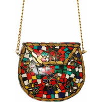 Winmaarc Metal Chain Multicolor Handbag Clutch Purse Metal Stone Purse