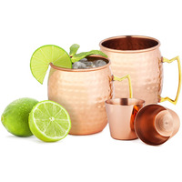 Winmaarc 100% Pure Handmade Hammered Copper Moscow Mule Mug with 2 Copper Shot Glasses 18 OZ