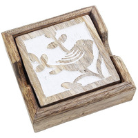 Winmaarc Wooden Square Coasters for Tea Coffee Beer Wine Glass Sparrow Motifs Design 4.5