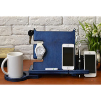 Winmaarc Wooden Blue Docking Station Phone Charge Holder Organizer Gift