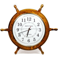 Winmaarc Nautical Hand Crafted Wooden Ship Wheel Quartz Times Wall Clock Home D??cor
