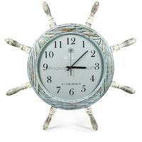 Winmaarc Pine Wood Nautical Ship Wheel Vintage Clock Quartz Times Wall Clock Home D??cor