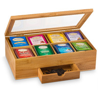 Winmaarc Tea Box Storage Natural Tea Chest Tea Bag Holder with Clear Hinged Lid