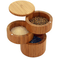 Winmaarc Wooden Triple Salt Box Container with Lid For Secure Strong Storage