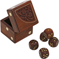 Winmaarc Dice Game Set with Decorative Storage Box Includes 5 Wooden Dice