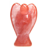 Winmaarc Hand Carved Cherry Quartz Angel Gemstone Angel Figurine Spritual Reiki Healing