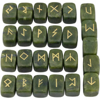 Winmaarc Green Jade Rune Stones Tumbled Engraved Lettering Crystal Set Healing Chakra Reiki