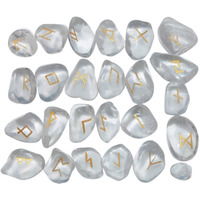 Winmaarc Rock Quartz Rune Stones Tumbled Engraved Lettering Crystal Set Healing Chakra Reiki