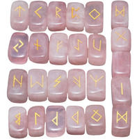 Winmaarc Rose Quartz Rune Stones Tumbled Engraved Lettering Crystal Set Healing Chakra Reiki