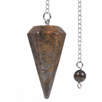 Winmaarc Bronzite Gemstone Rock Crystal Hexagonal Pointed Reiki Chakra Pendant Pendulum